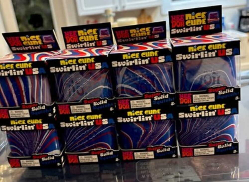 Lot Of 8 Nee Doh Nice Cube Swirlin' USA Super Solid Squish Toy Blue Red White